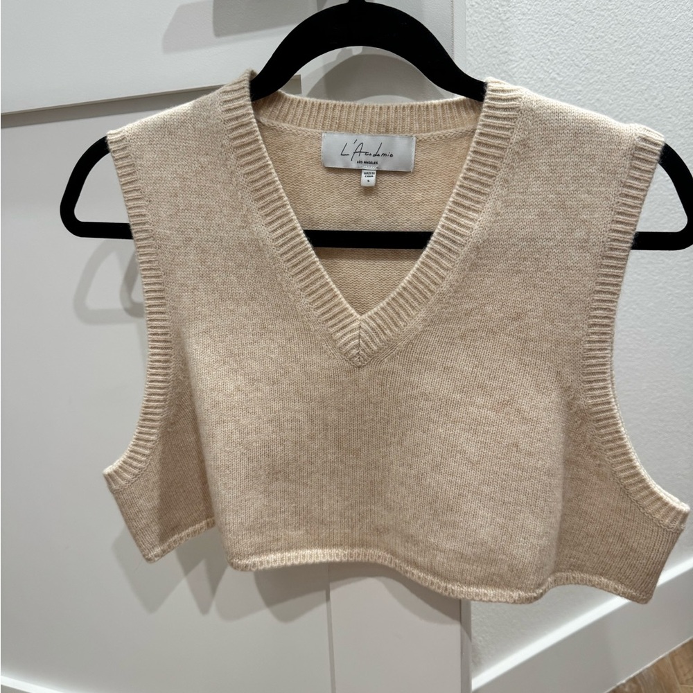 L'Academie Beige Knit Cropped Sleeveless Sweater Vest